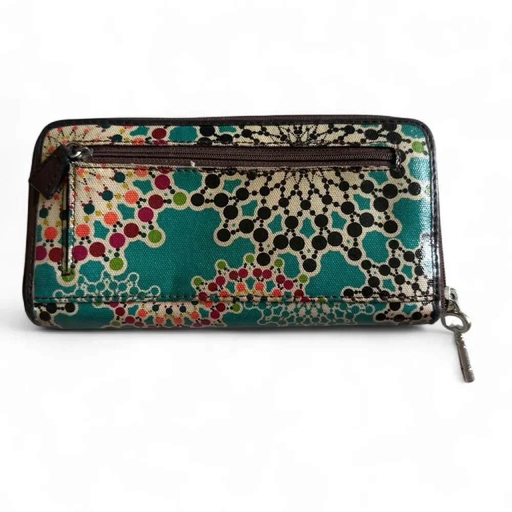 Fossil Key-Per Kaleidoscope Zip Around Wallet Boho Y2K Coated Canvas Organizer